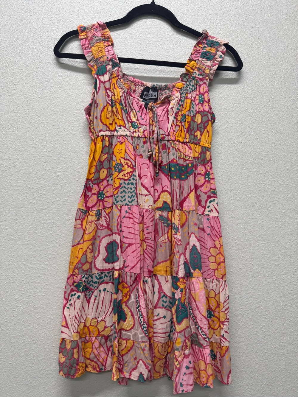 Angie Pink and Yellow Floral Tiered Sundress, Summer Dresses, multiple Sizes